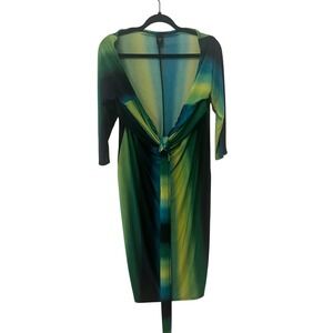 Gibiu USA Green Ombre Knot Front V-Neck Midi Dress 3/4 Sleeve Size Medium (1118)